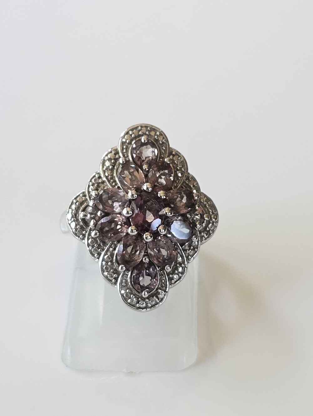 Genuine Rare Color-Change Garnet Sterling Silver Platinum Finish Ring Size 5!